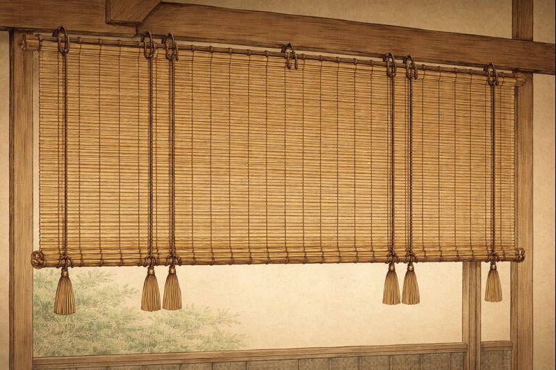 木枠に掛けられた竹の簾